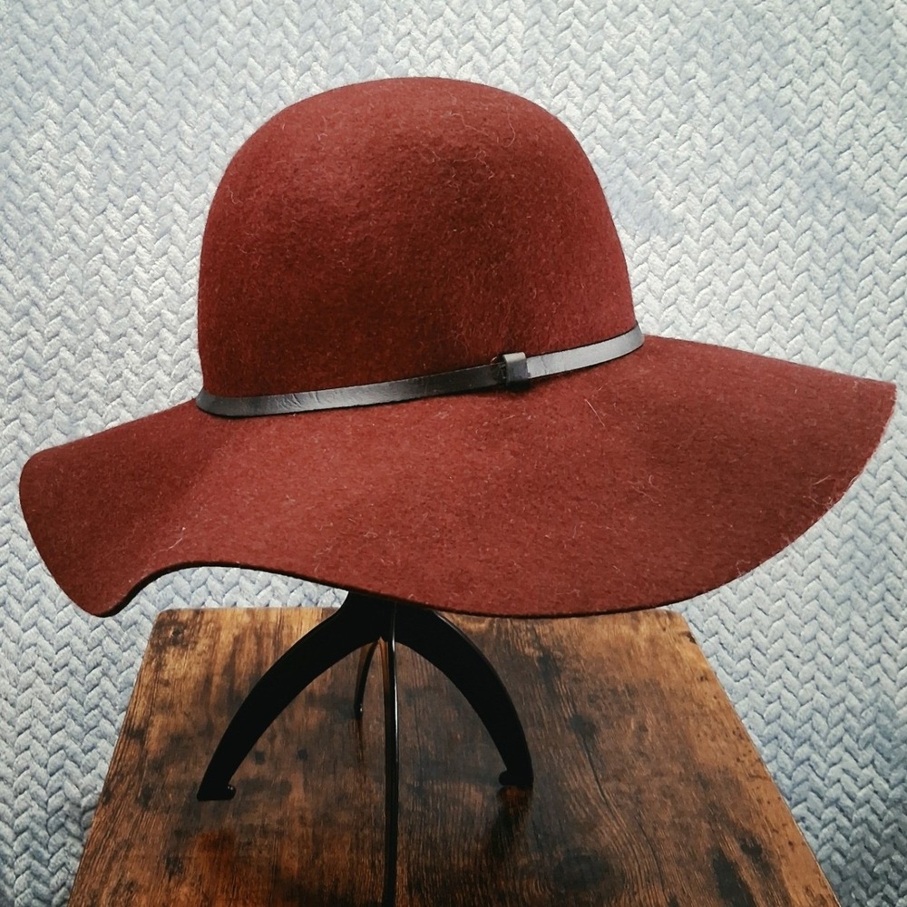 Wool Wide Brim Floppy Hat Burgundy Wine Boho Fedora
